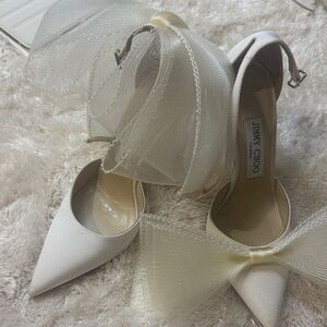 Jimmy Choo Ivory Satin Heels with Bow